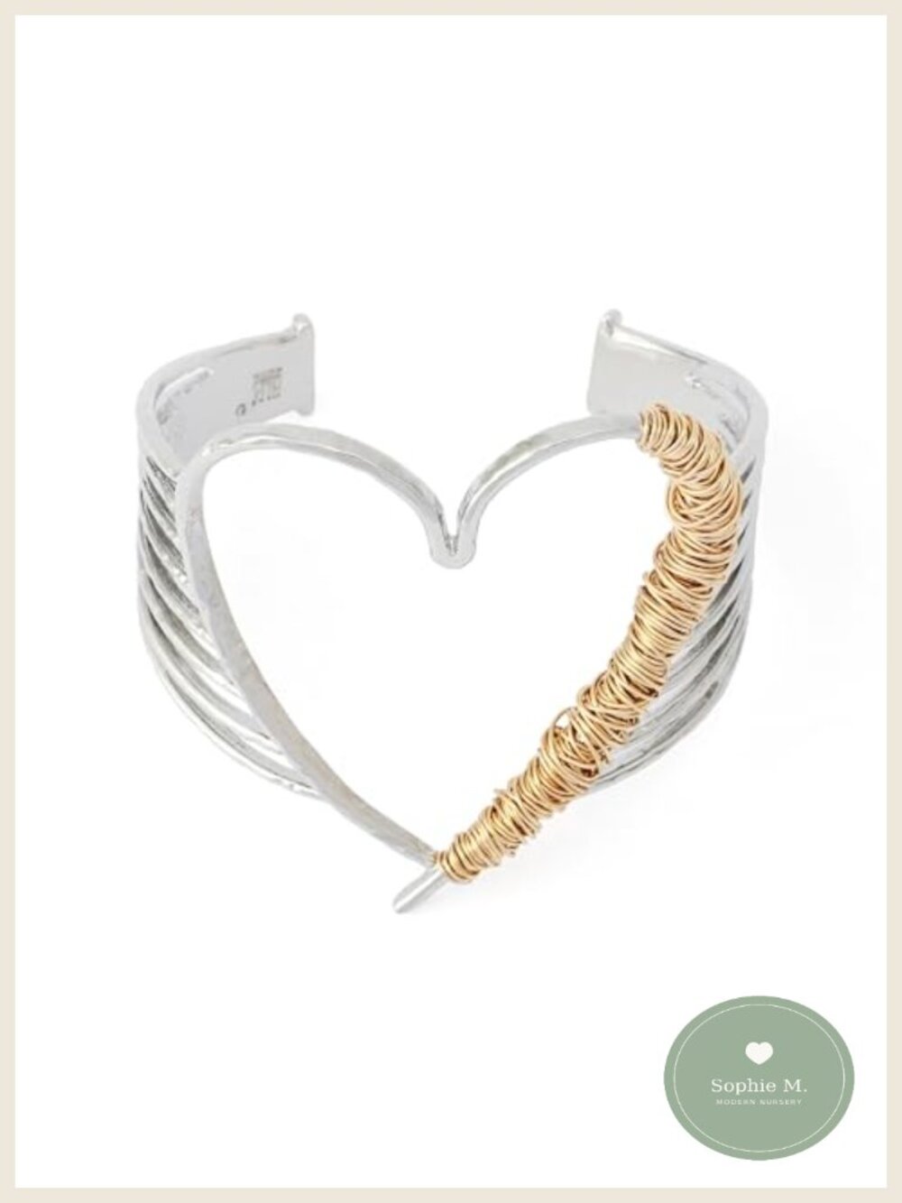 Heart Cuff Bracelet Multi-Row Wire Wrapped Hammered Open Silhouette
